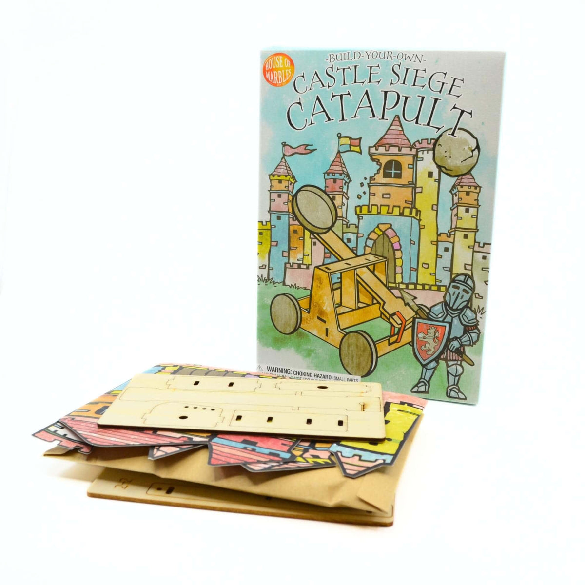 Build-Your-Own Castle Siege Catapult Kit, Wood House of Marbles