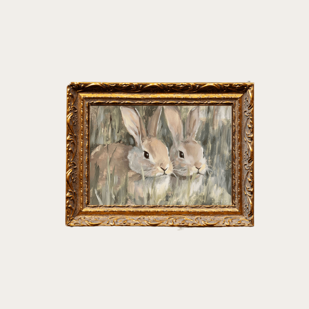 Bunnies | French Brass Inspired Gold Mould Framed Art: 5 x 7 Luxe B Co Artwork