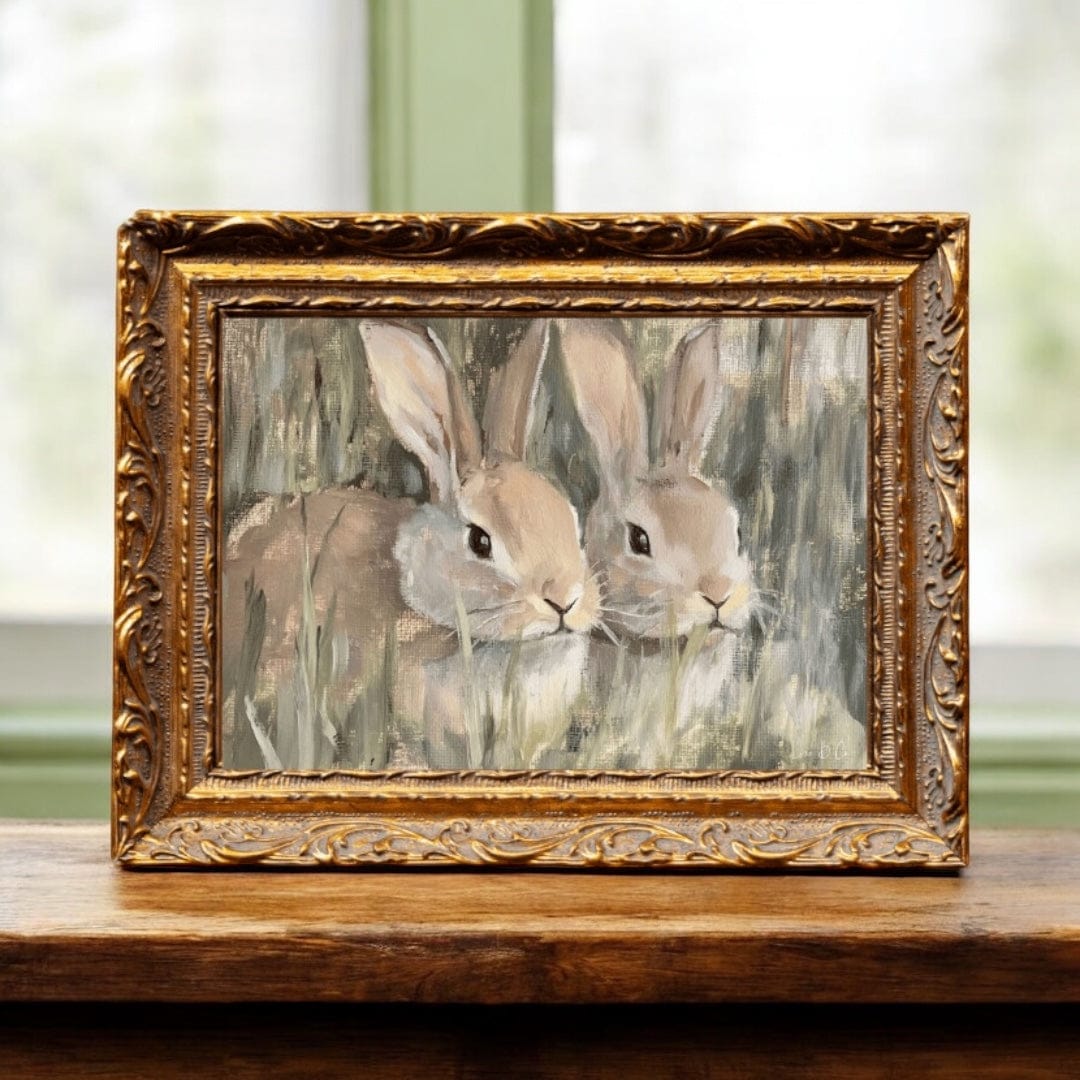 Bunnies | French Brass Inspired Gold Mould Framed Art: 5 x 7 Luxe B Co Artwork