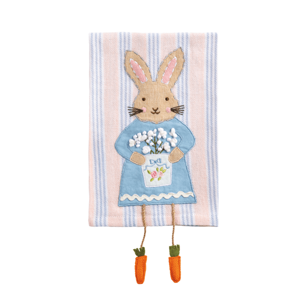 Bunny Dangle Leg Towel Striped Mud Pie TEA TOWEL