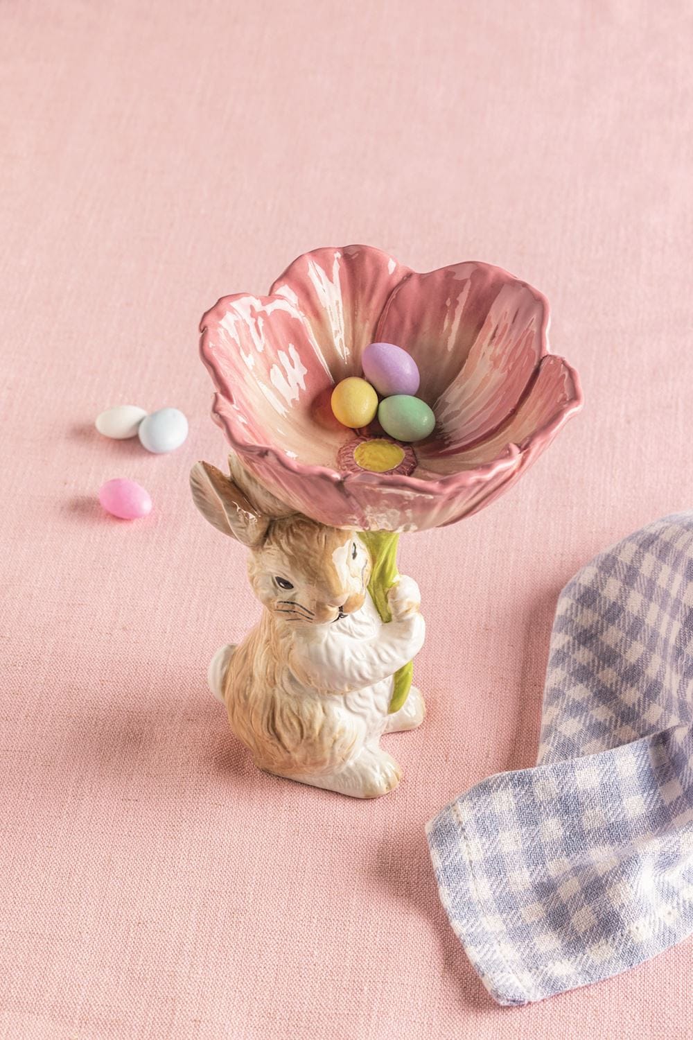 Bunny Flower Pedestal Candy Bowl Mud Pie Home Decor
