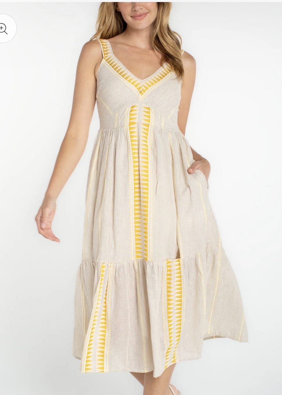 Liverpool Sleeveless Midi Dress Medium / Cream Brown Stripe Liverpool Sleeveless Midi Dress Medium / Cream Brown Stripe