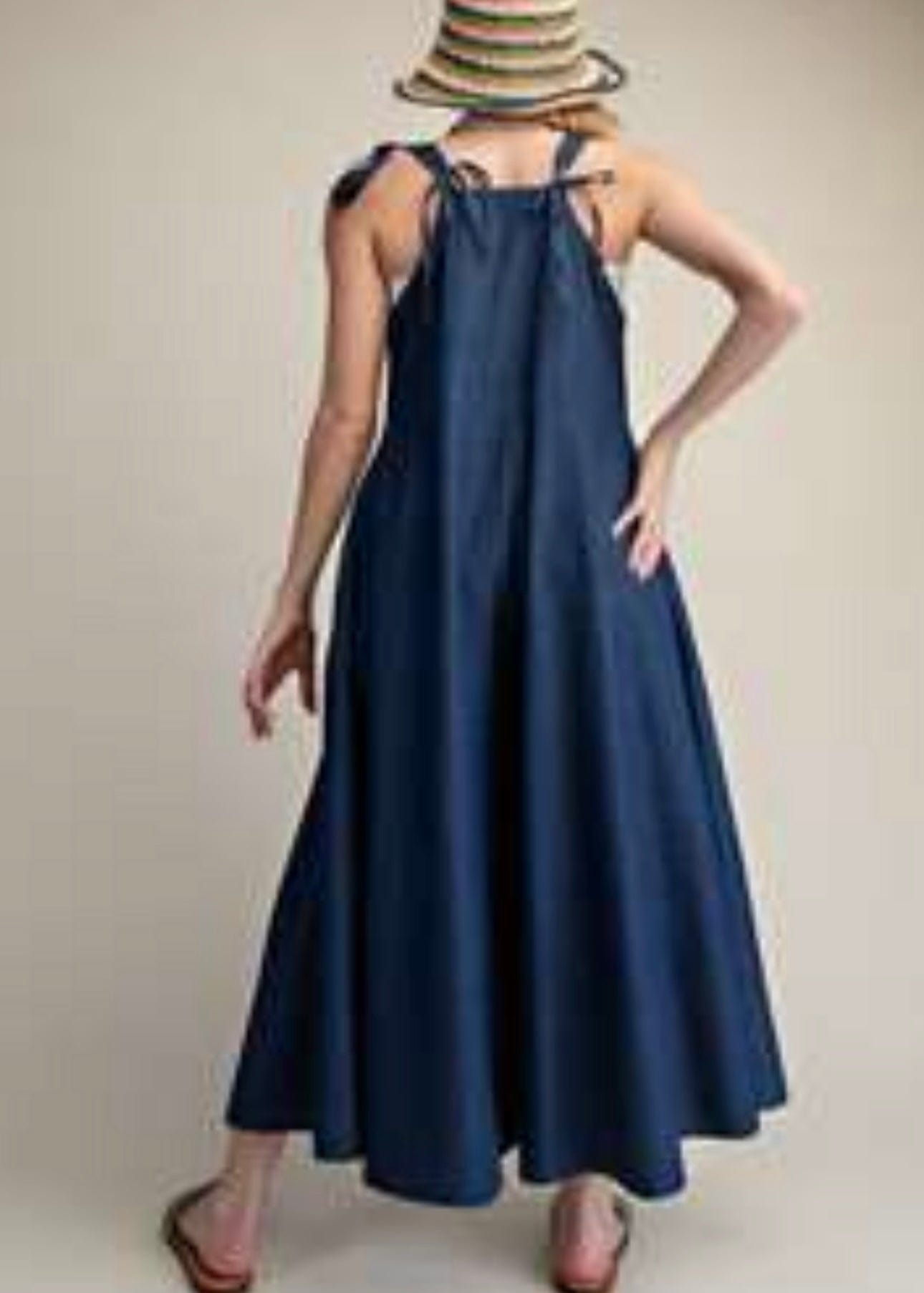 Button Front Dark Chambray Palazzo Overall Easel 1-piece