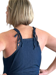 Button Front Dark Chambray Palazzo Overall Easel 1-piece