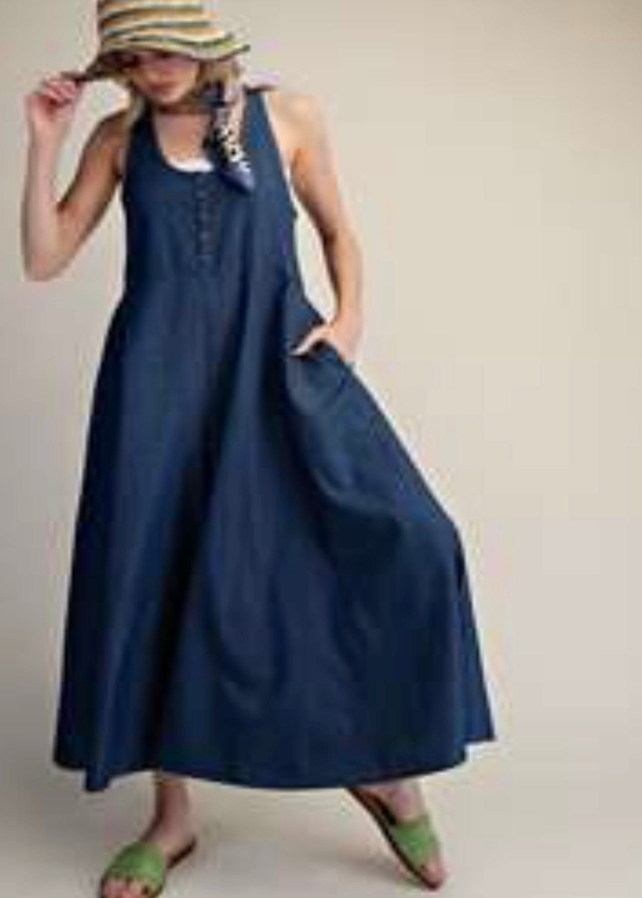 Button Front Dark Chambray Palazzo Overall Easel 1-piece Small