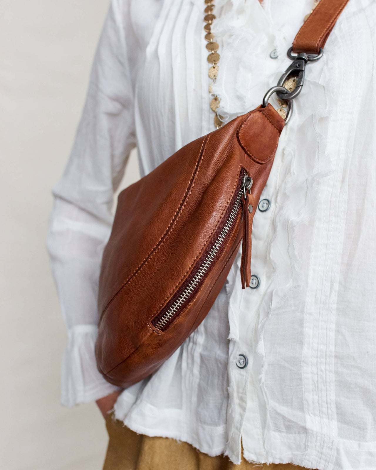 Callie Handcrafted Leather Sling/Crossbody Bags: Cognac Latico Leathers