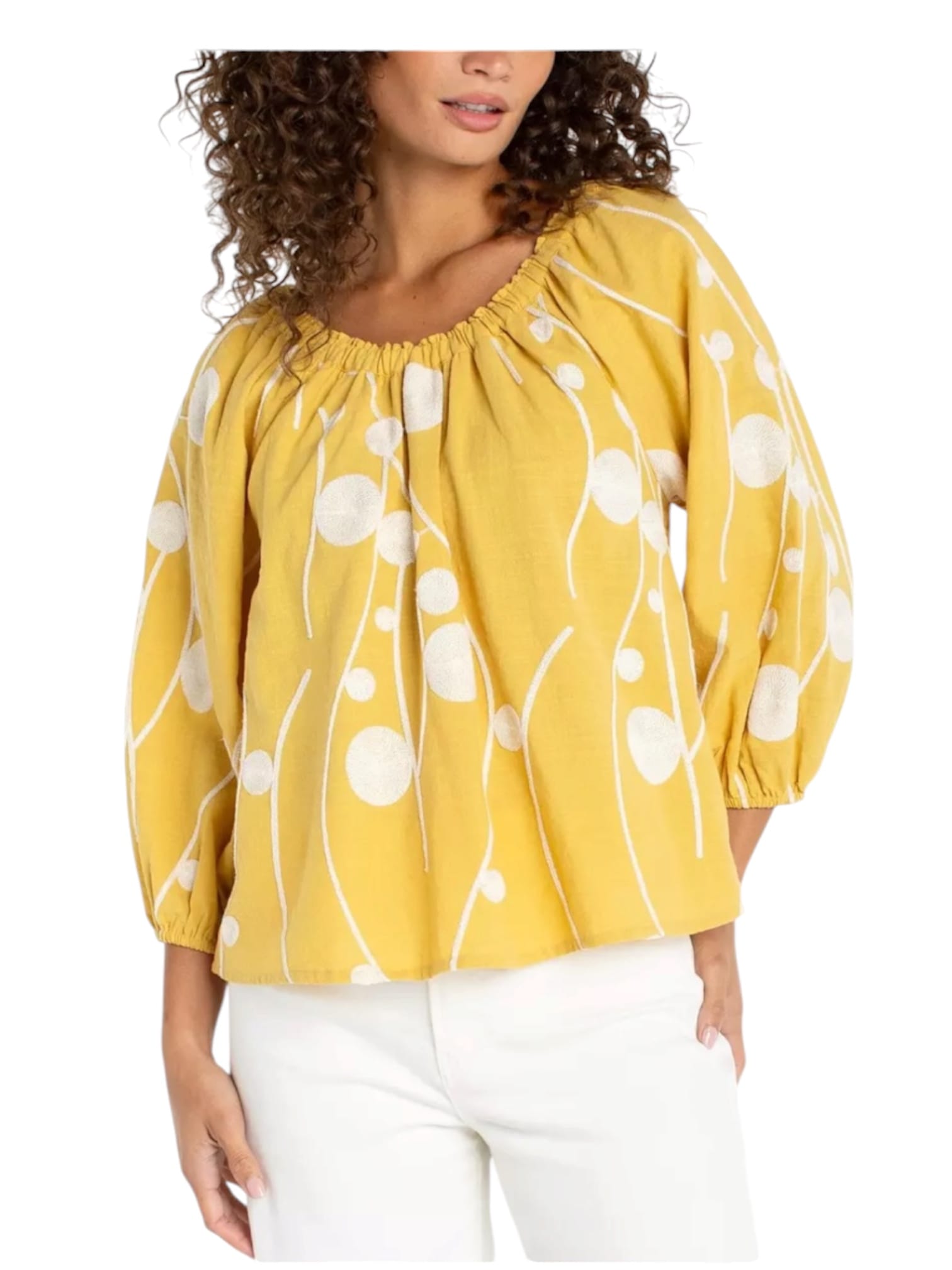 Cancun Embroidered 3/4 Sleeve Top Liverpool Casual Top