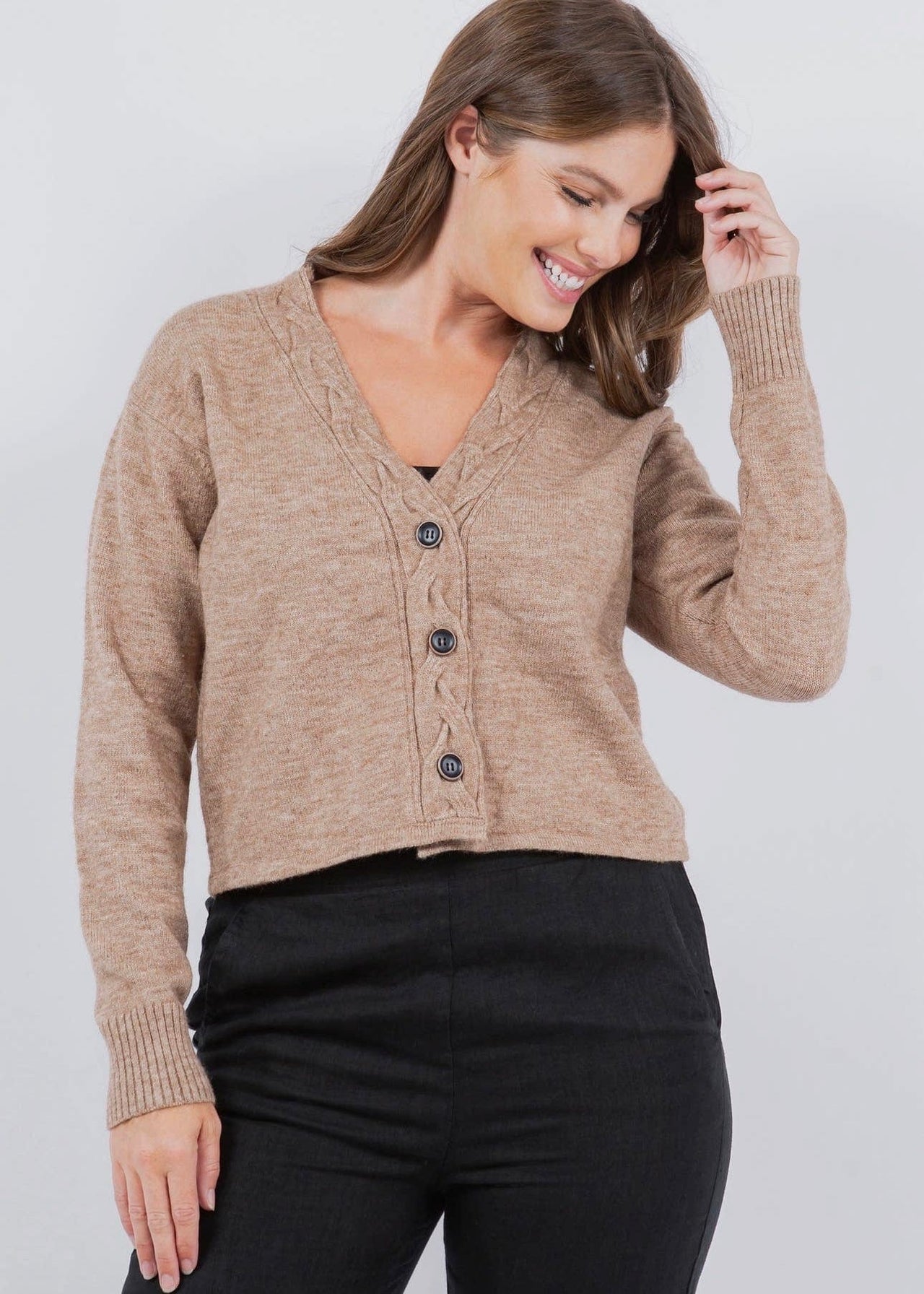 Cardigan with Cable Knit Placket Mattie B's Gifts & Apparel