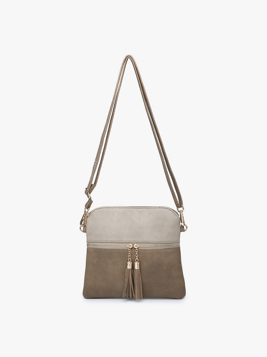 M1785 Tara Double Zip Crossbody Bag/Wristlet: Khaki/ Light Khaki Jen & Co.