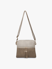 M1785 Tara Double Zip Crossbody Bag/Wristlet: Khaki/ Light Khaki Jen & Co.