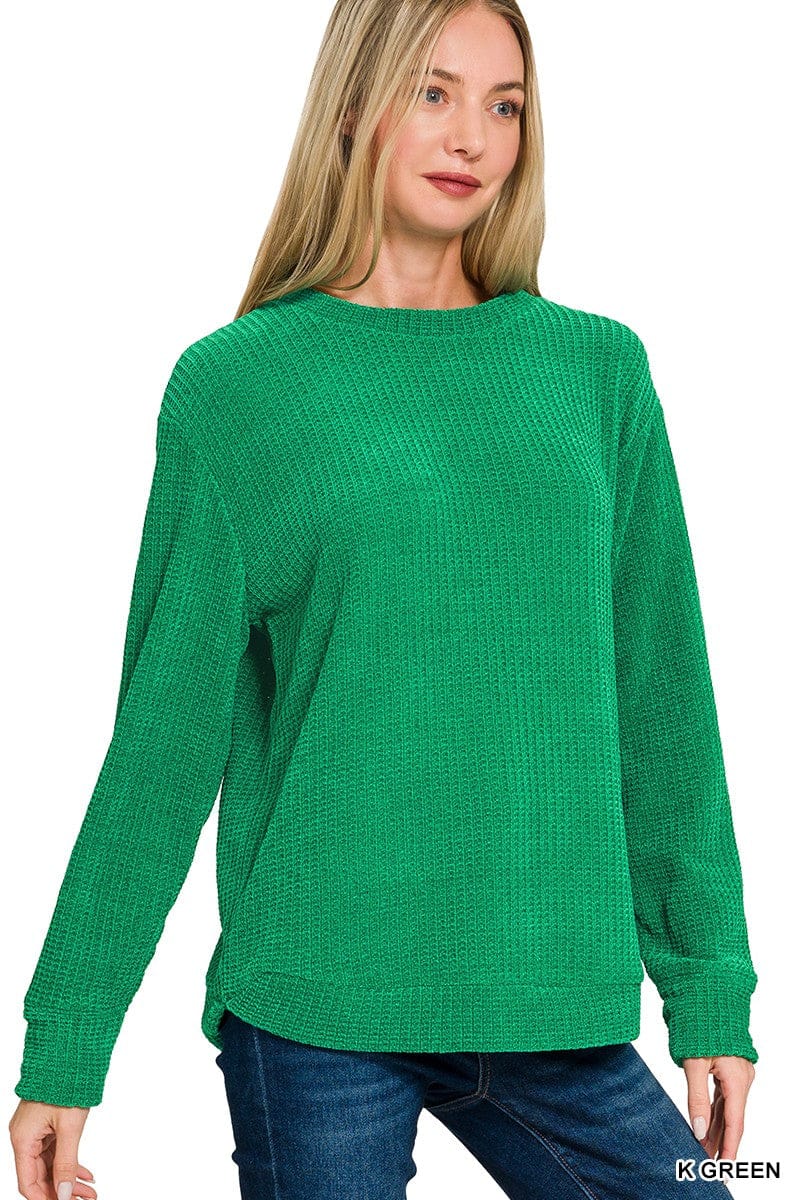 Chenille LS Round Neck Sweater | 2 Colors Zenana SWEATER