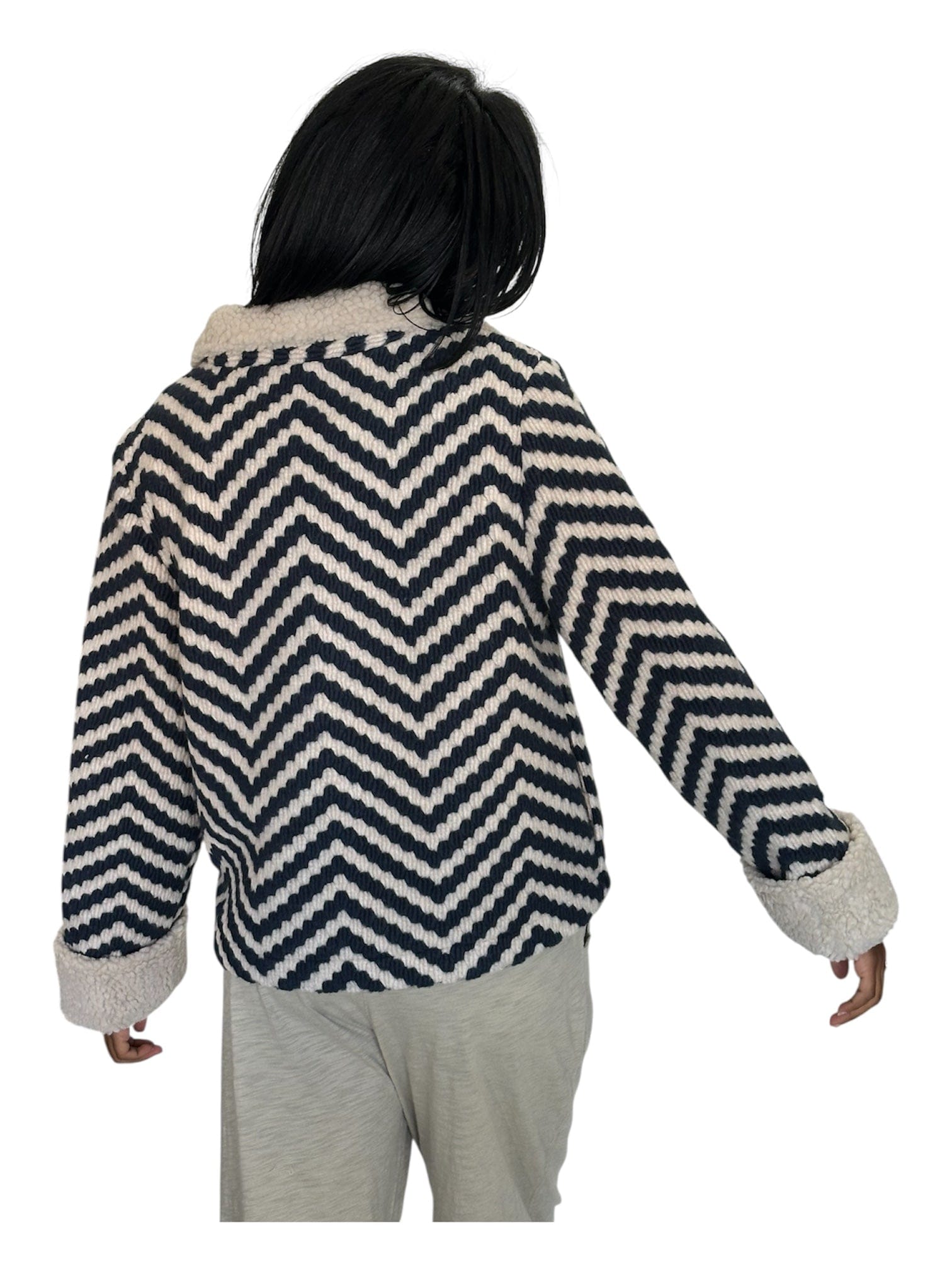 Chevron Boucle Jacket with Sherpa by Charlie B Charlie B Outerwear