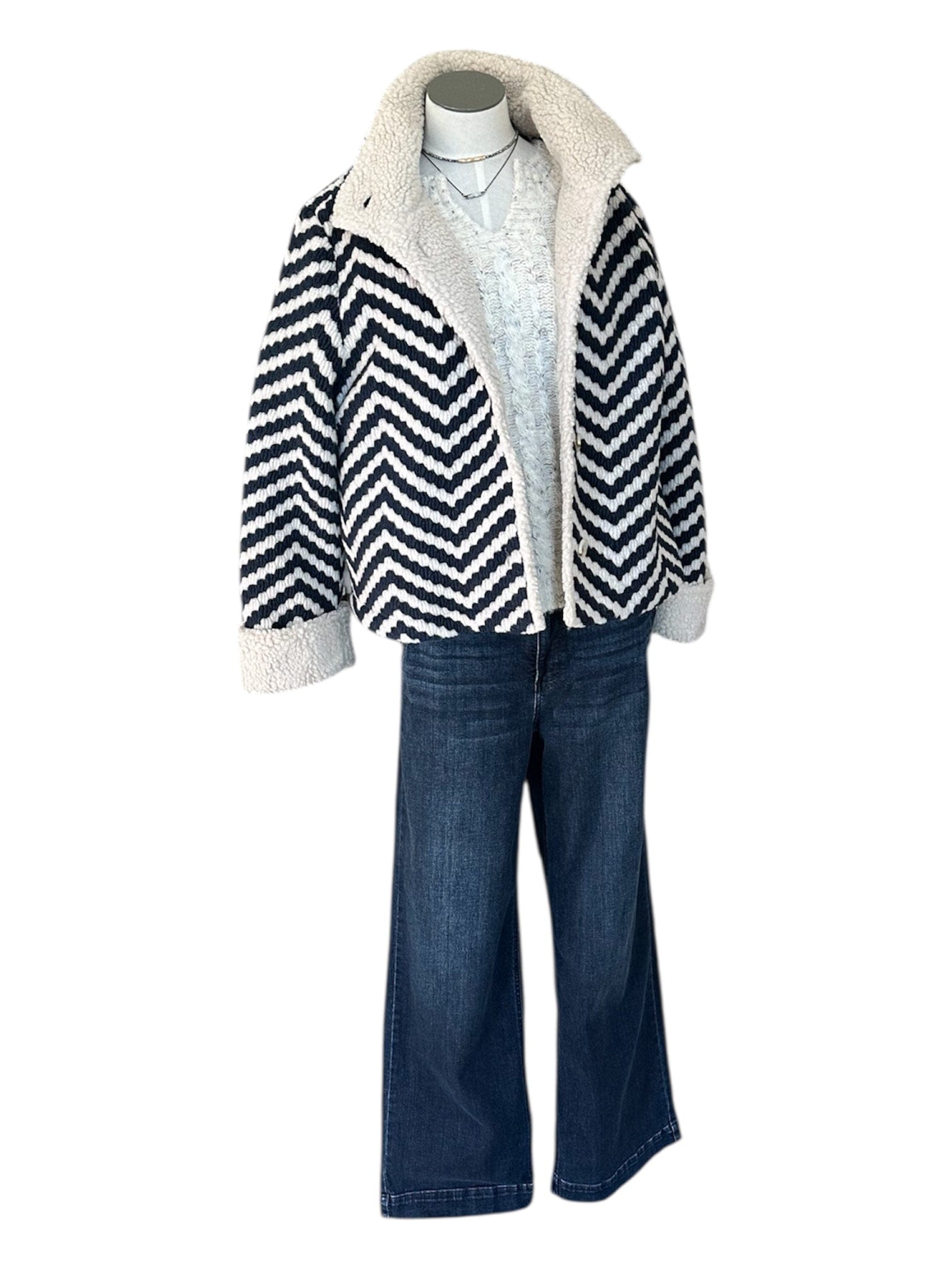 Chevron Boucle Jacket with Sherpa by Charlie B Charlie B Outerwear