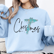 Christmas cross women's sweatshirt, Christian holiday crew: Light Blue / Small ATTA TOOD LLC