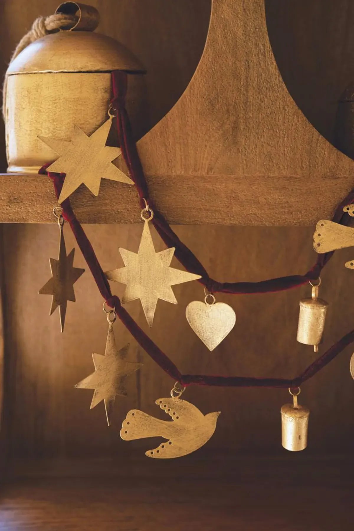 Christmas Garland - Gold on Maroon Ribbon Kalalou, Inc. Chistmas Decor