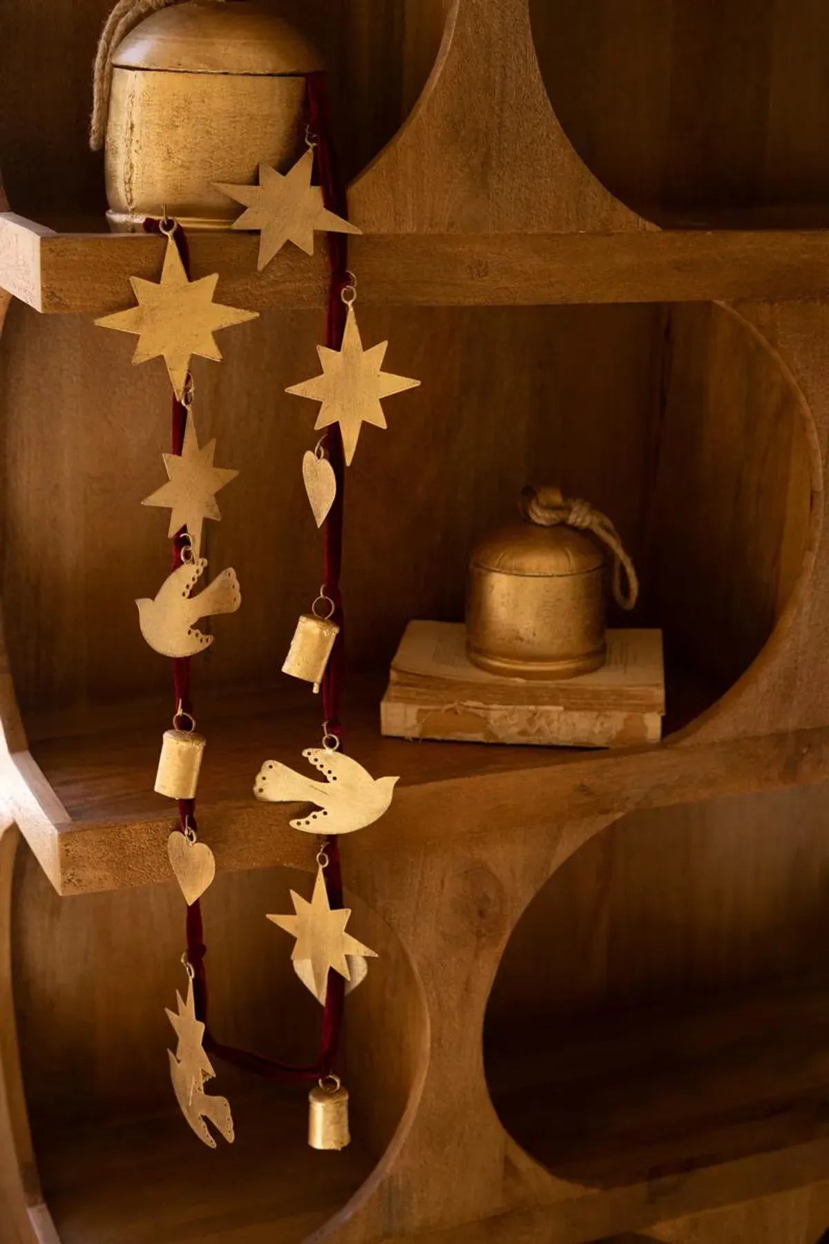 Christmas Garland - Gold on Maroon Ribbon Kalalou, Inc. Chistmas Decor