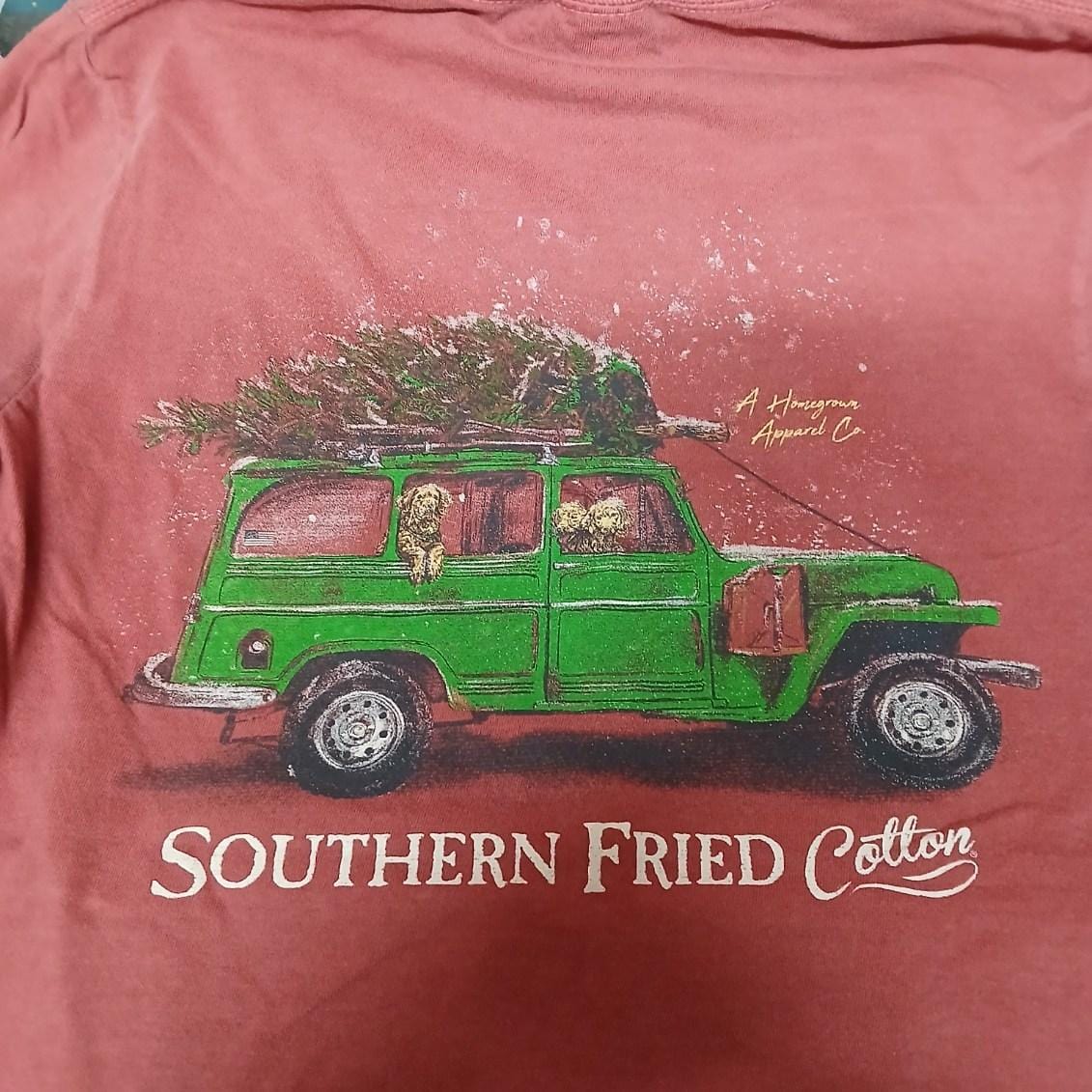 Christmas Jeep Crimson LS Tee SoFriCo Southern Fried Cotton Ls tee