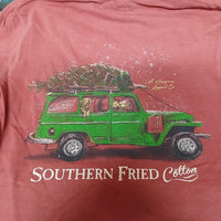 Thumbnail for Christmas Jeep Crimson LS Tee SoFriCo Southern Fried Cotton Ls tee