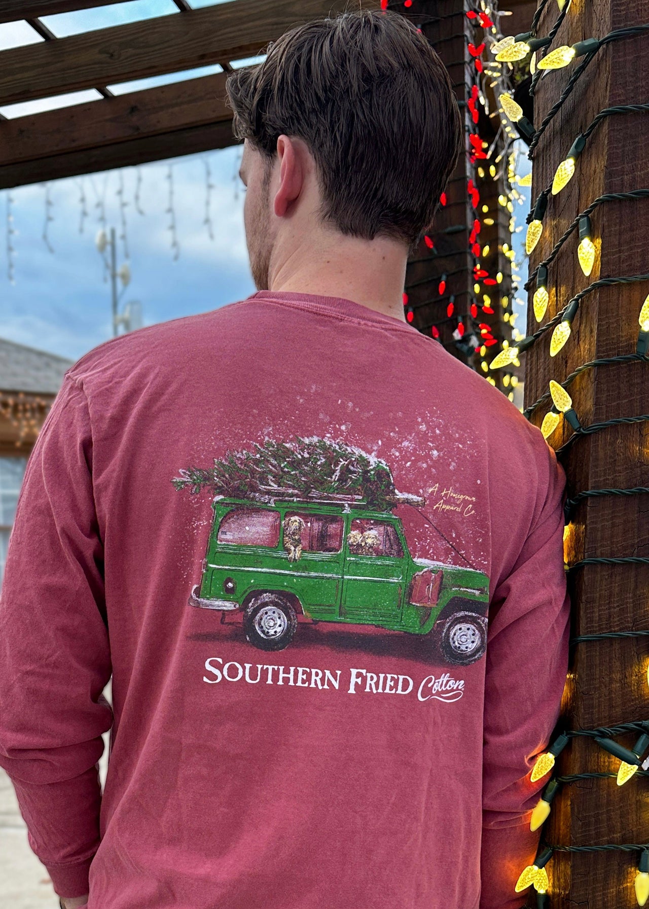 Christmas Jeep Crimson LS Tee SoFriCo Southern Fried Cotton Ls tee