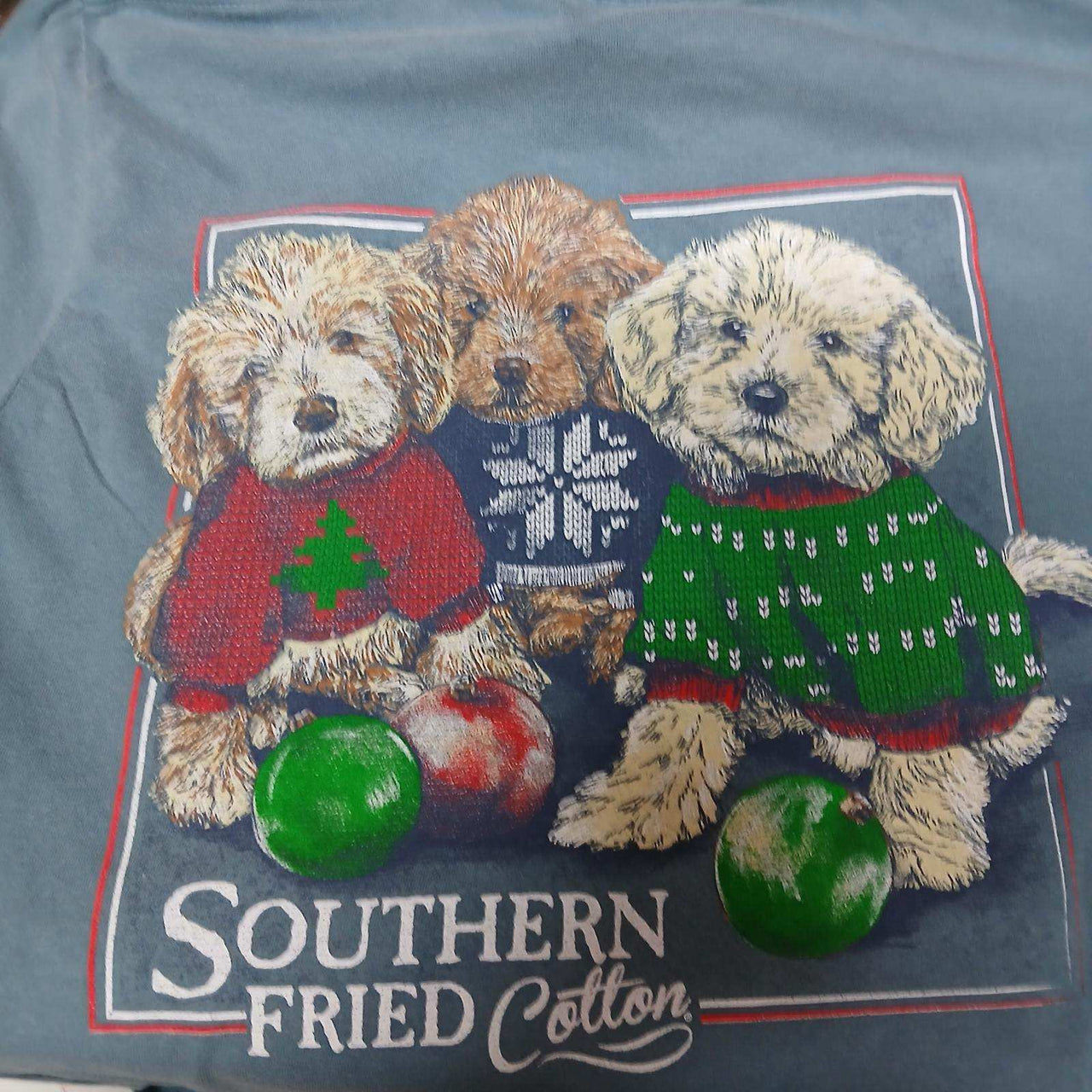 Christmas Sweaters Ice Blue LS Tee SoFriCo Southern Fried Cotton Ls tee