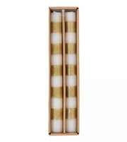 Christmas Taper Candles 4 Styles Mud Pie Candle White w Hor. Gold Stripe