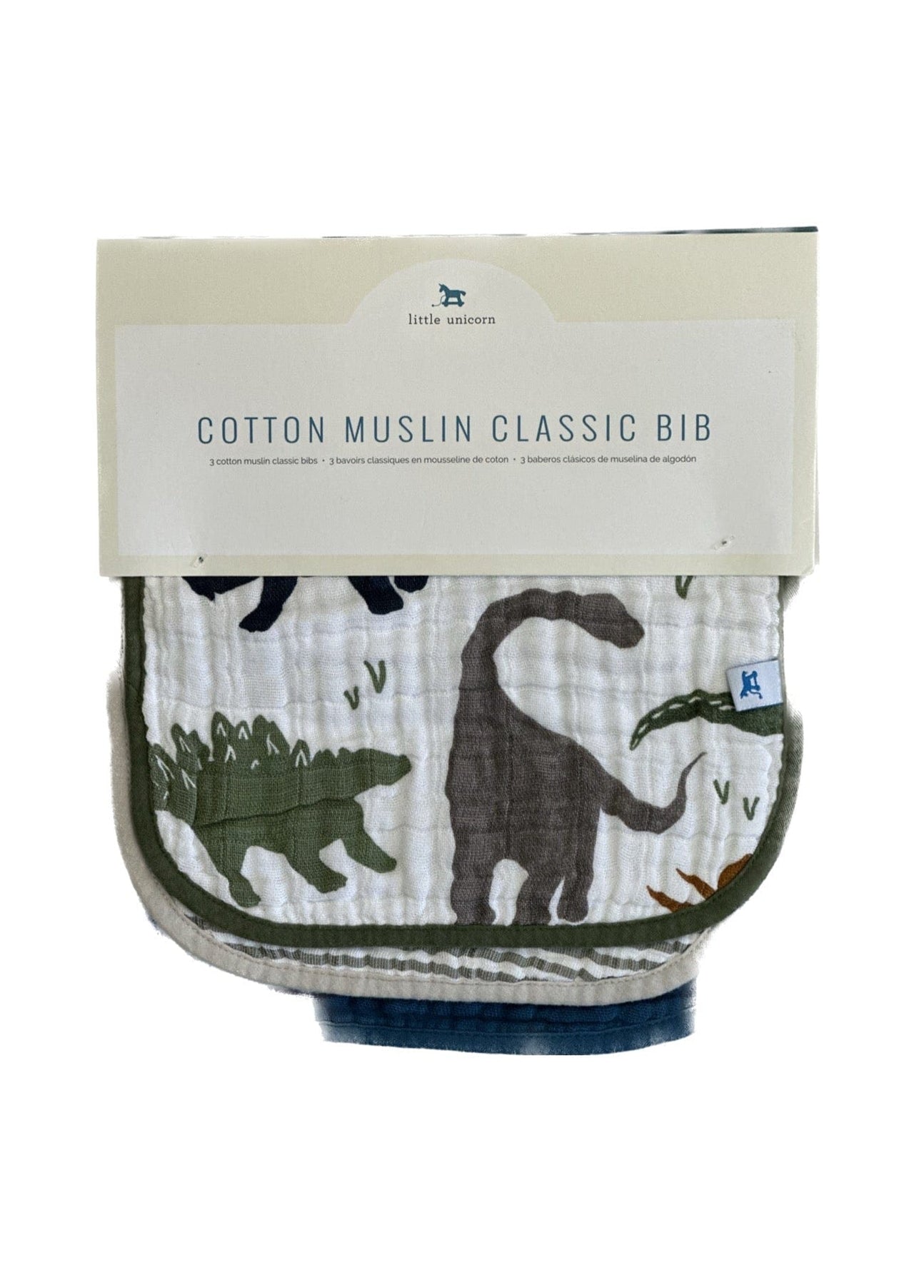 Classic Bib Cotton Muslin by Little Unicorn Little Unicorn Bibs Dino Friends