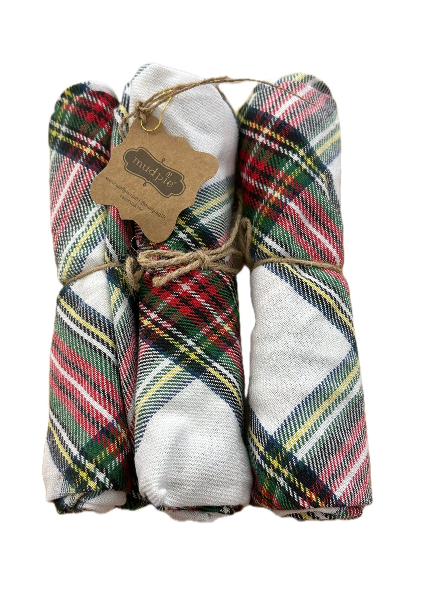 Classic Christmas Towels Mud Pie HOLIDAY White Tartan