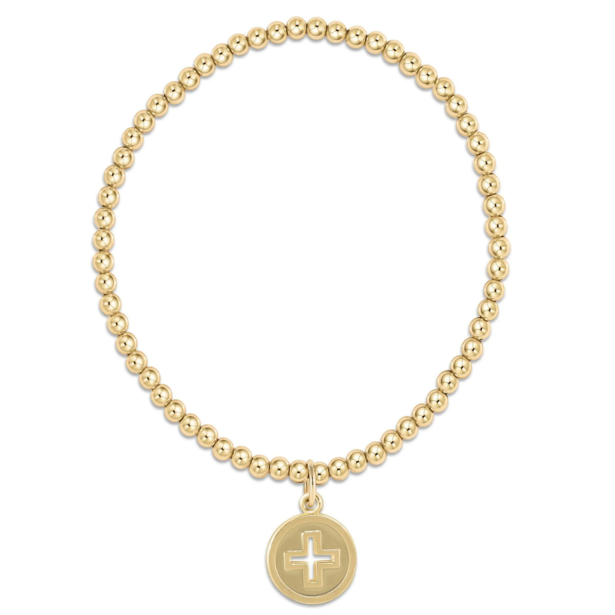 Classic Gold 3mm Beaded Bracelet, Signature Cross Gold Disc enewton design, LLC