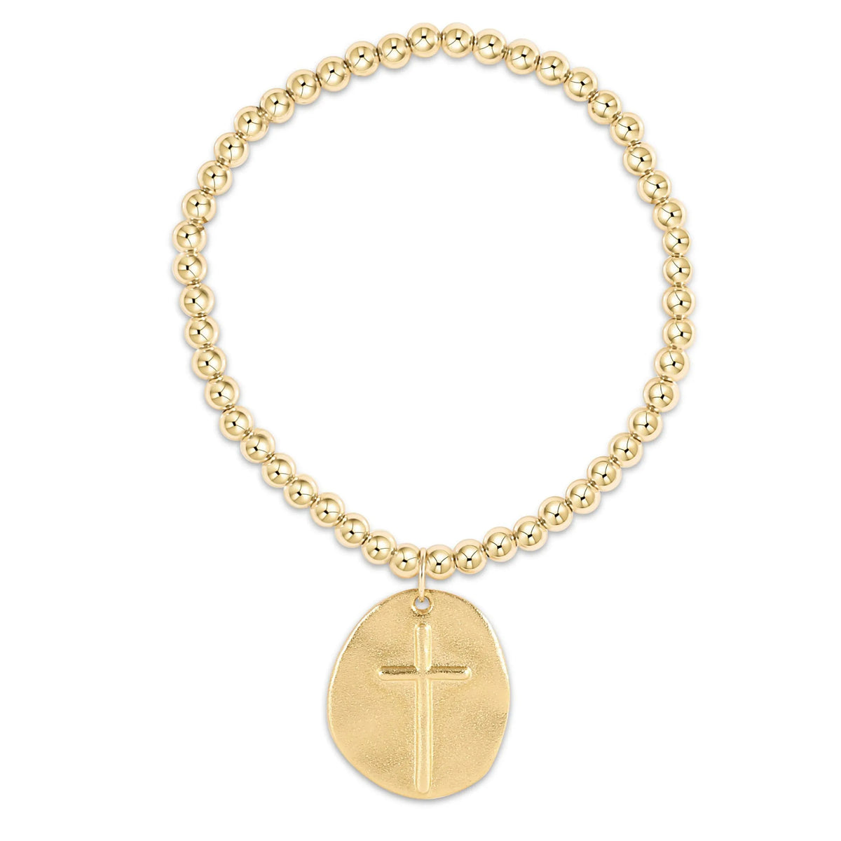 Classic Gold 4mm Beaded Bracelet with Cross Disc Charm enewton design, LLC