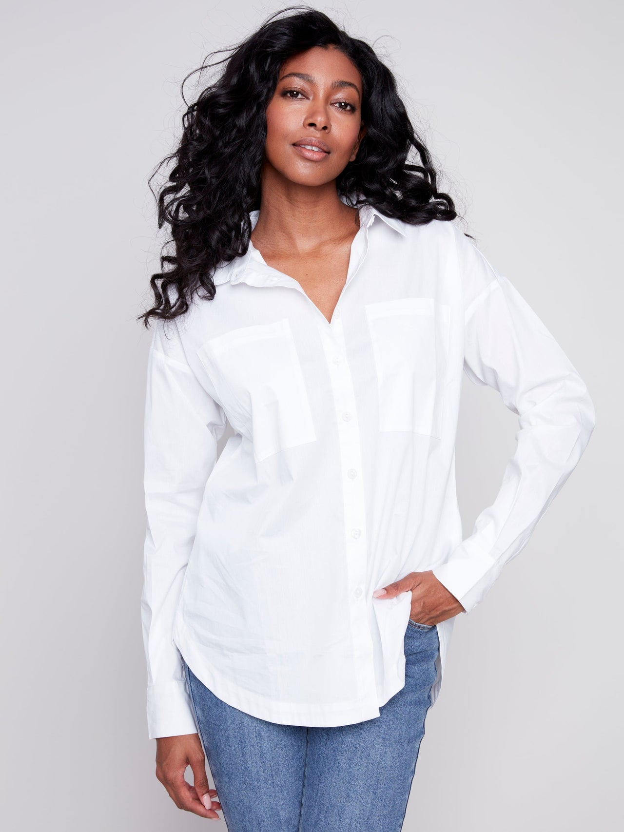Classic White Button Down by Charlie B Charlie B Cardigan