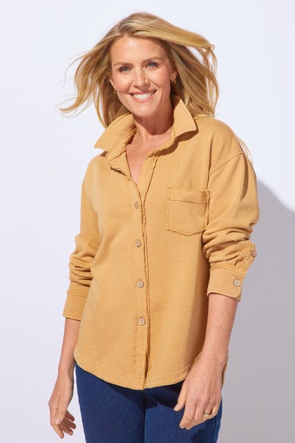 Color Wash Terry Anywhere Shacket in Honey Habitat Outerwear
