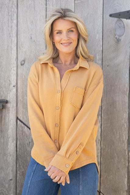 Color Wash Terry Anywhere Shacket in Honey Habitat Outerwear Small