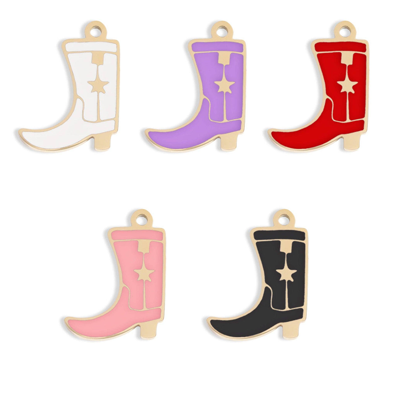 Colorful Epoxy Cowboy Boot Charm - 18K Gold PVD Stainless: Gold / White WJW