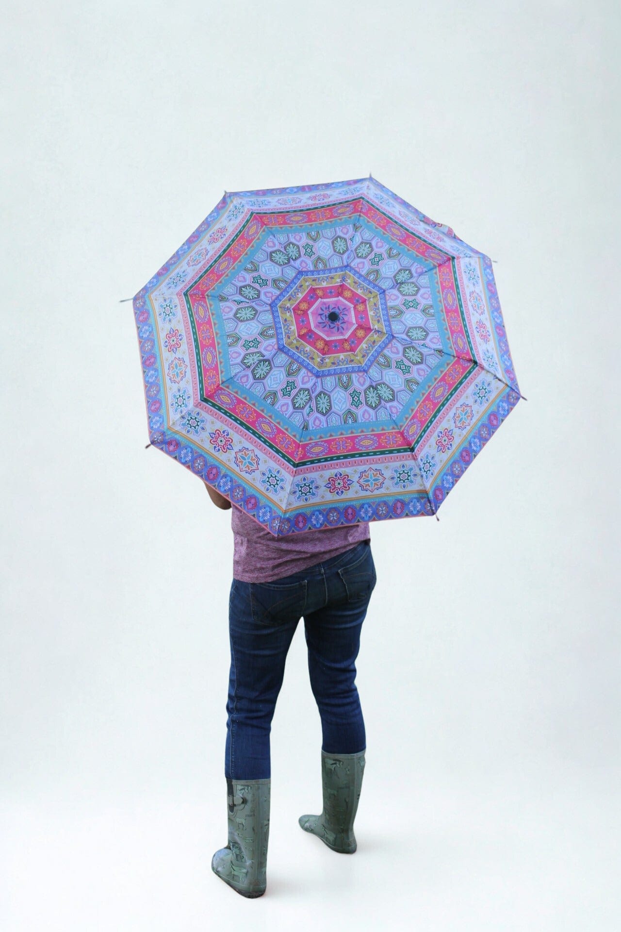 Compact Umbrella Geometric Tapestry Evergreen Garden Flag