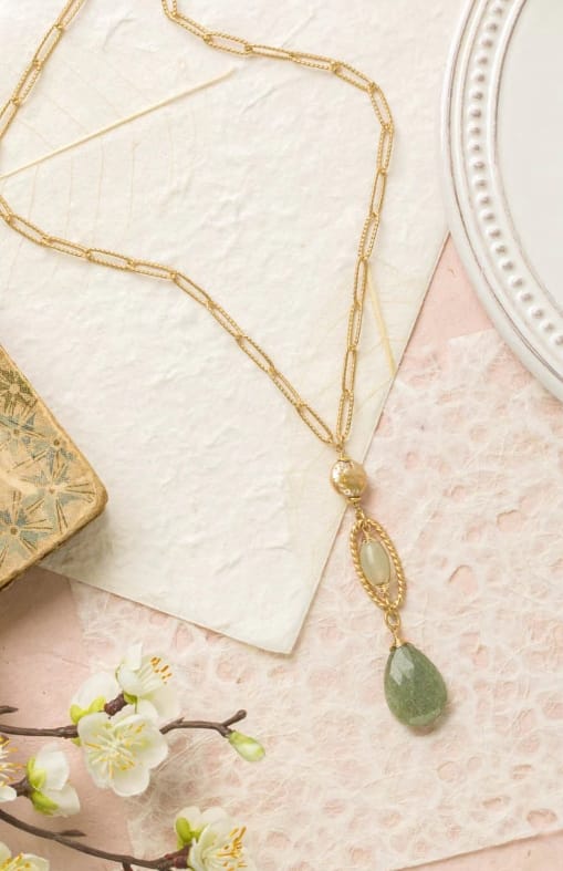 Contentment Aquamarine, Prehnite, Pearl Statement Necklace 26.5-28.5" Anne Vaughan Designs Jewelry Necklace