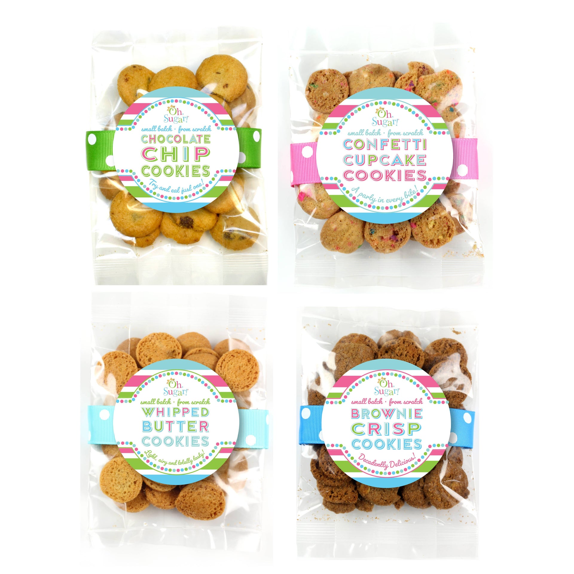 Cookie Bags - Everyday Mixed Flavor Bags - Small - 42 Bags: Four Assorted Flavors - 3 Jars each flavor Oh, Sugar!