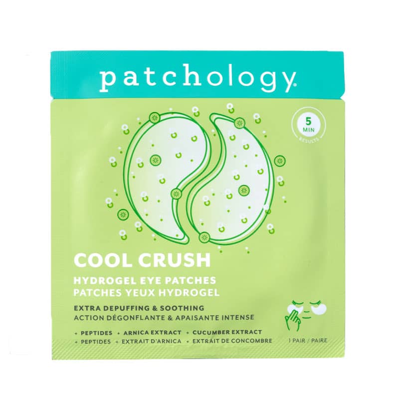 Patchology Cool Crush Hydrogel Eye Patches single pair packet in green and teal packaging