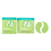 Patchology Cool Crush Hydrogel Eye Patches in green packaging with cucumber extract patches displayed