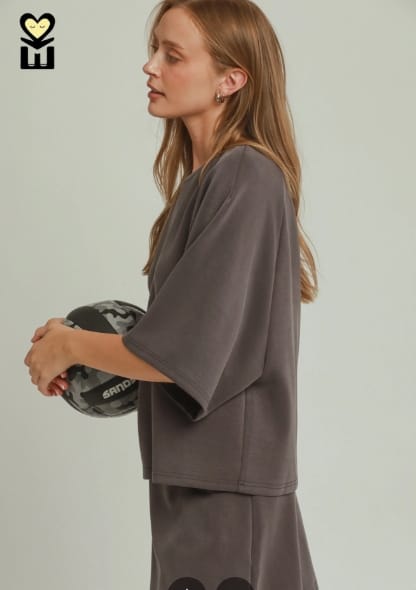 Coziest Raglan Sleeve Top, Charcoal Umgee Top