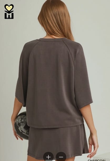 Coziest Raglan Sleeve Top, Charcoal Umgee Top