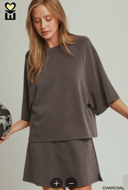 Coziest Raglan Sleeve Top, Charcoal Umgee Top S