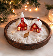 Cozy Christmas Village Candle in a Wooden Bowl: Large Held in Light