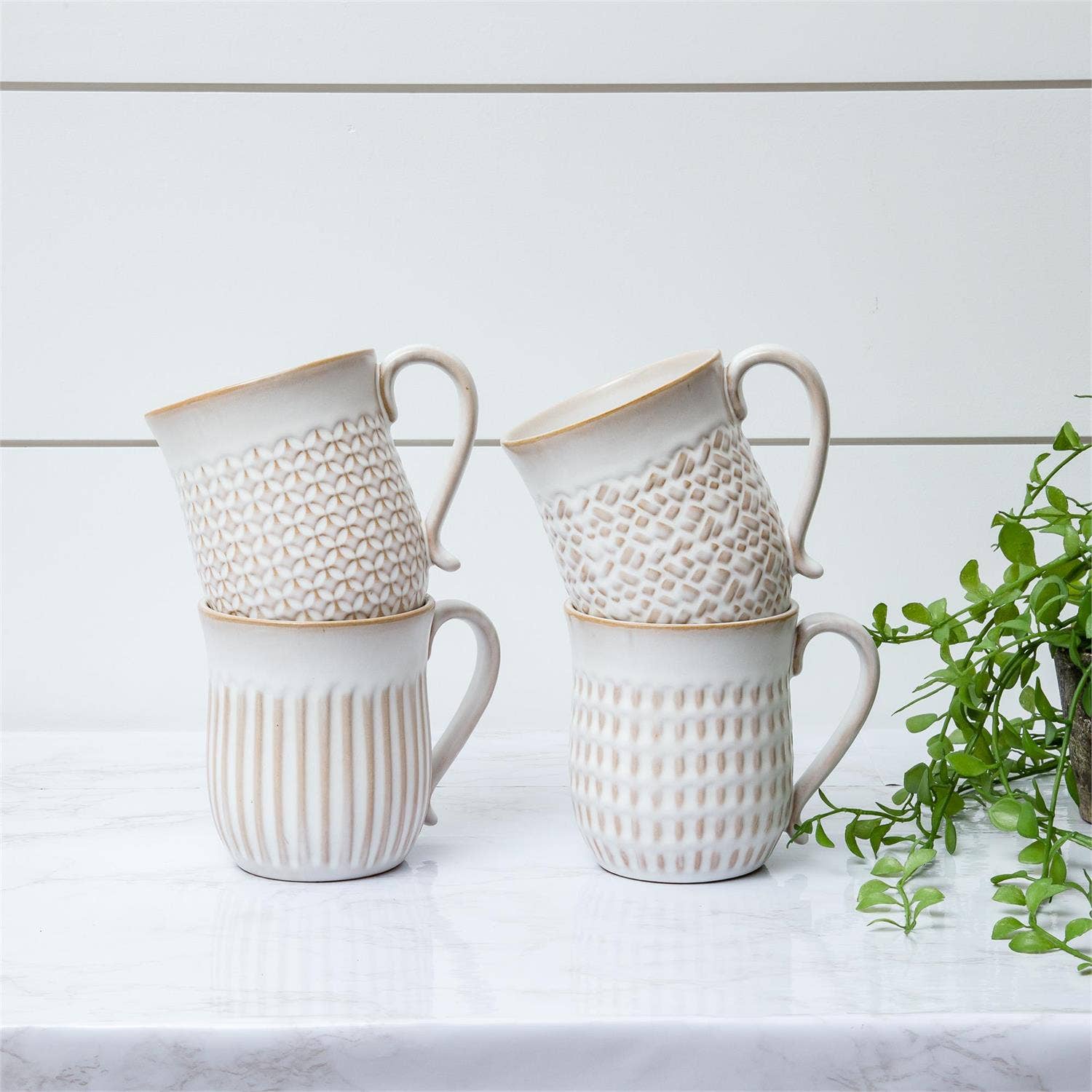 Cream Reactive Glaze Patterned Mugs (Pk/08 Ast) Audrey's Home & Gift