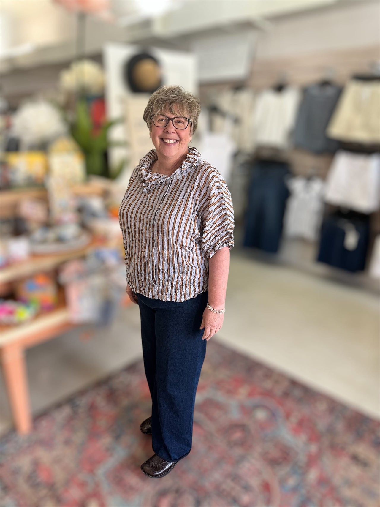 Crimped Crepe Stripe Pack It Pullover Top Habitat Casual Top