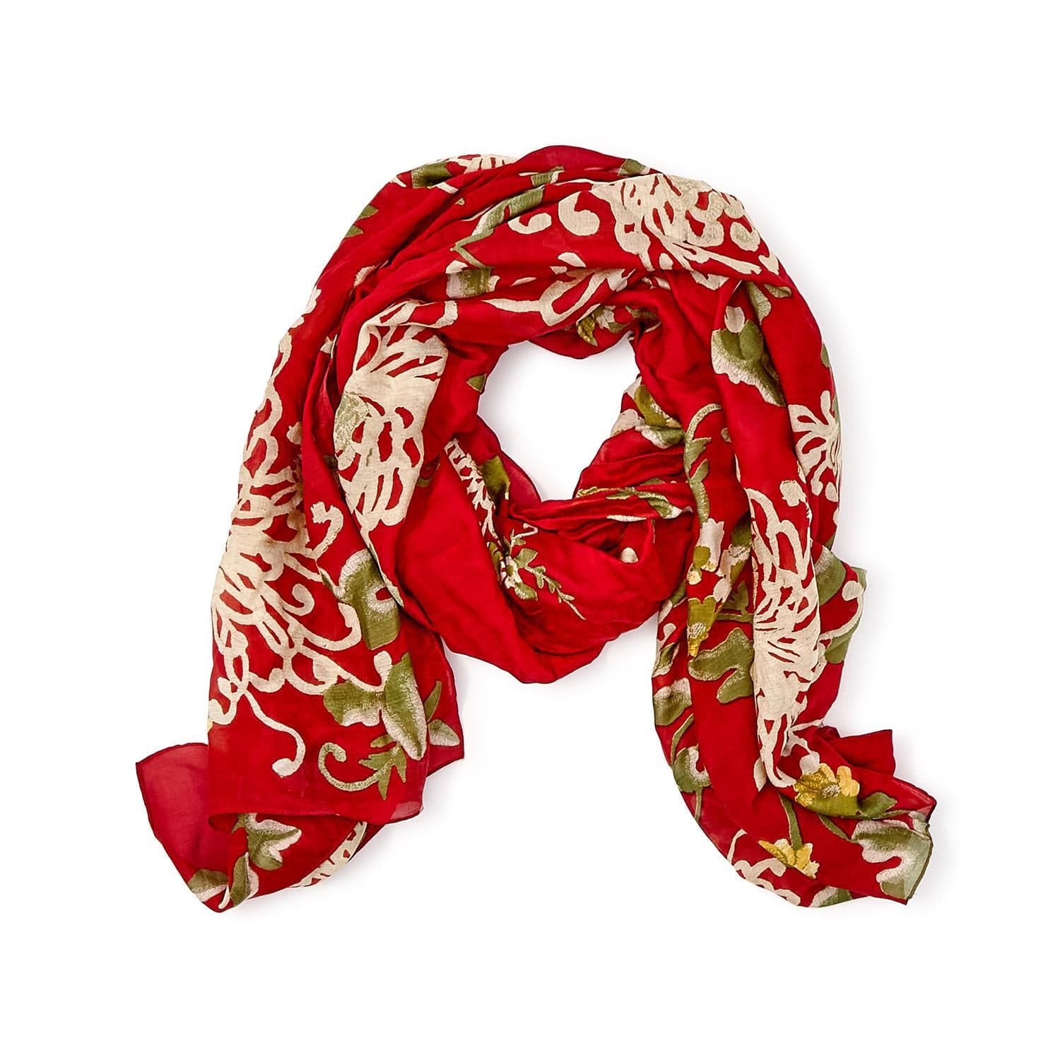 Crysanthemum Red Scarf by One Hundred Stars Two's Company Scarf