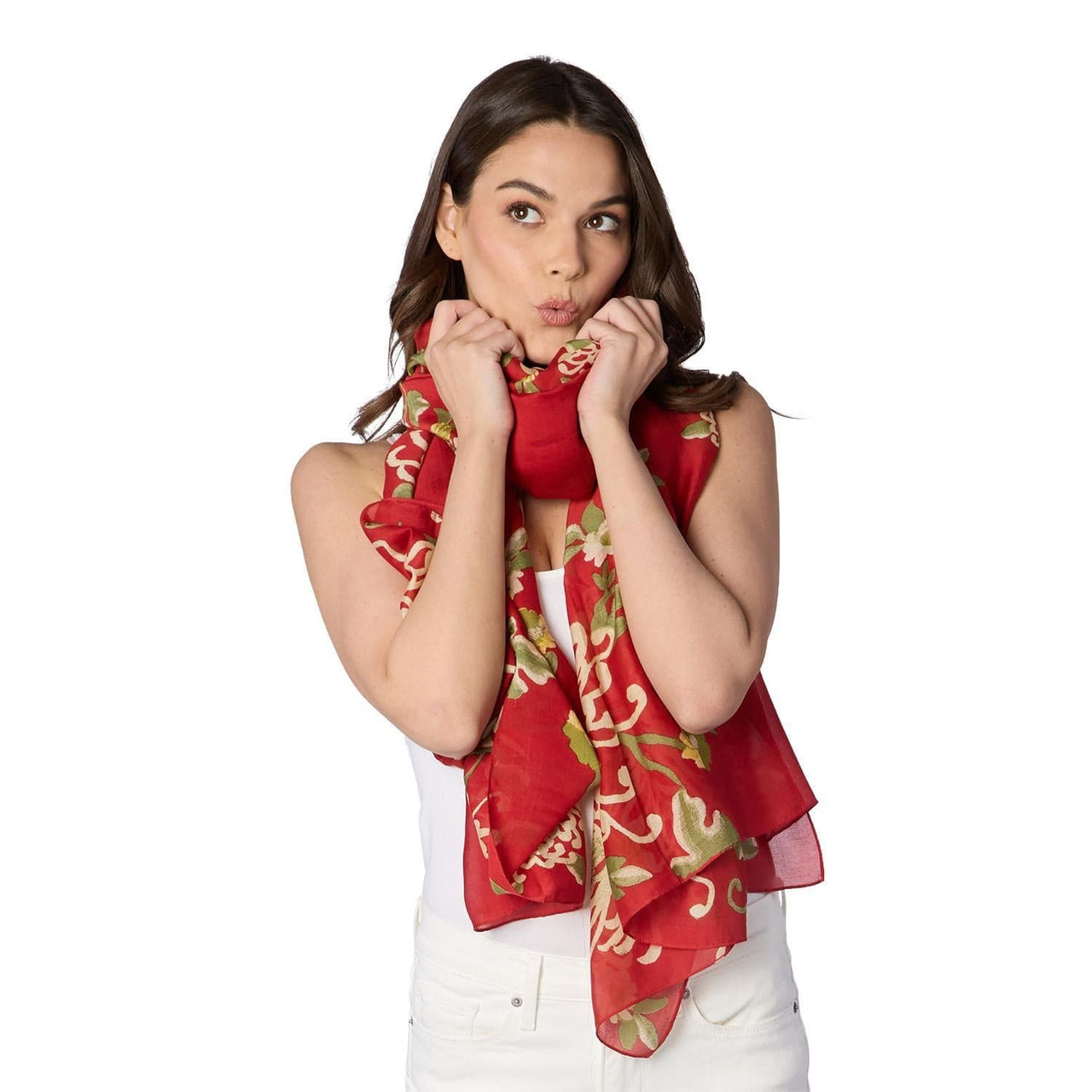Crysanthemum Red Scarf by One Hundred Stars Two's Company Scarf