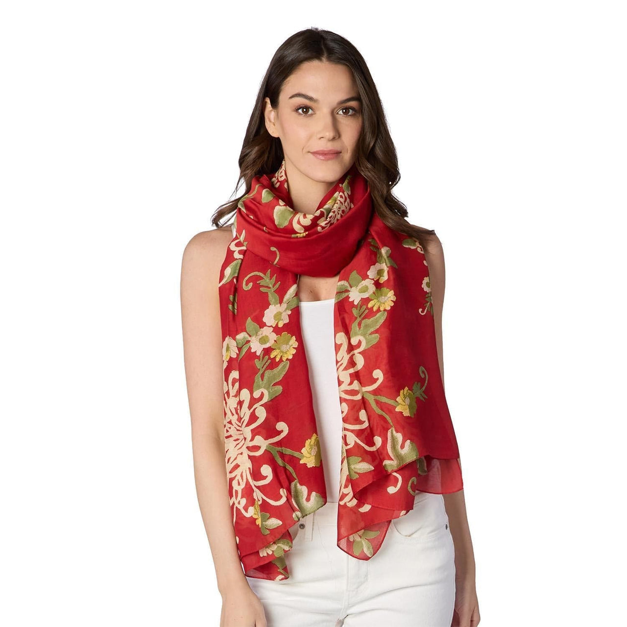Crysanthemum Red Scarf by One Hundred Stars Two's Company Scarf