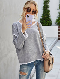 Thumbnail for CWOSWL1043_Casual Crew Neck Pullover Long Sleeve Sweater: GREY / (S) 1 NINEXIS