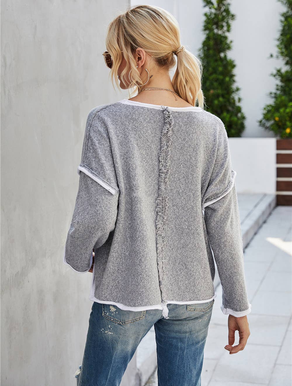 CWOSWL1043_Casual Crew Neck Pullover Long Sleeve Sweater: GREY / (S) 1 NINEXIS