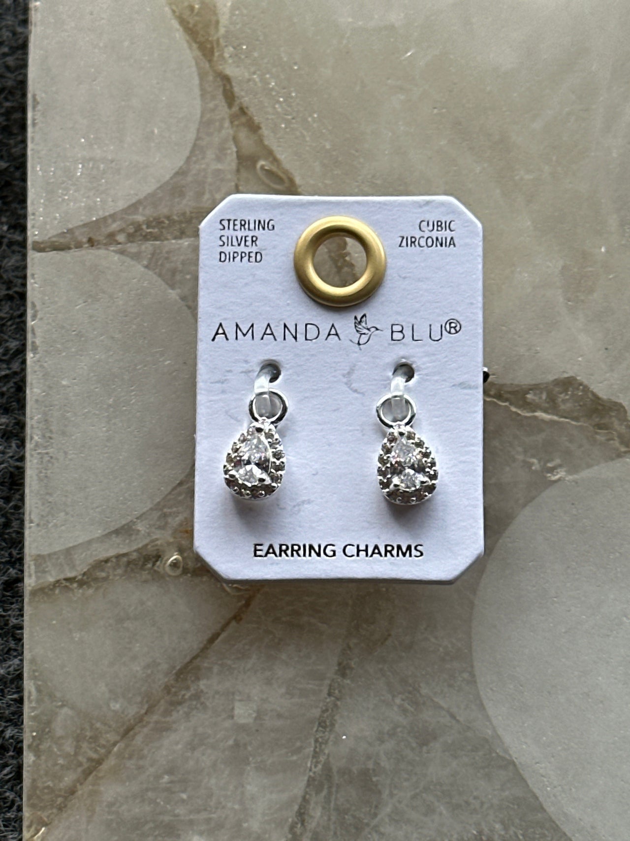 CZ Pear Halo Earring Charm Silver Amanda Blu Earrings